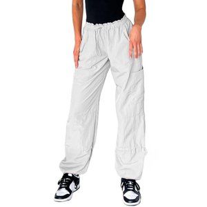 BBIQI Womens Parachute Y2k Drawstring Low Waist Baggy Cargo Pants with Pockets O